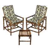 Conjunto Duas Cadeiras Bambu C/mesa Familha Lazer Conforto