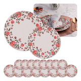 Kit 8 Pratos Jantar E 8 Sobremesa Porcelana Decorado Florido