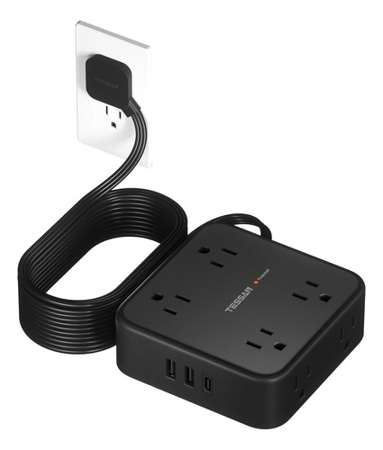 Enchufe Plano, 8 Salidas, 3 Usb (1 Puerto Usb C), 4,5 M