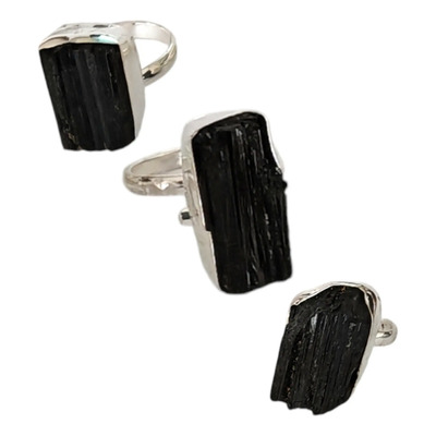 Anillo Turmalina Negra Natural, Joyeria Artesanal, Ajustable | MercadoLibre