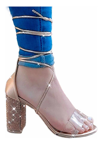 Tacones Brillos Para Dama Transparente Y Tiras Envio Gratis