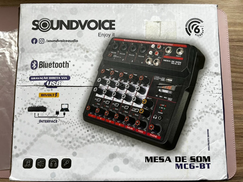 Mesa De Som 6 Canais Mc6bt Interface Soundvoice - Usada
