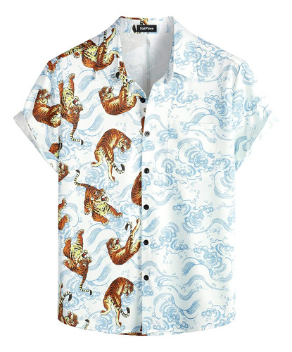 Camisa Hawaiana Ajustada Con Solapa Para Hombre