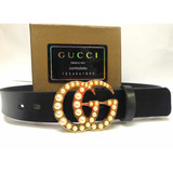 Cinturón Gucci Con Hebilla De Perlas Color Negro Oro