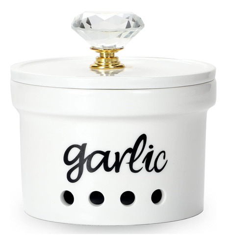 Garlic Keeper Con Tapa De Cristal, Recipiente De Cerámica De