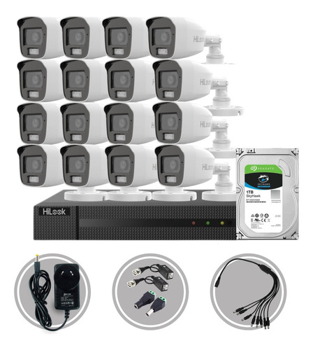 Kit Seguridad Dvr 16ch Hikvision +16camaras 2mp Colorvu +1tb