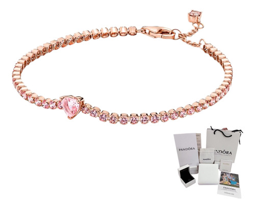 Pulsera Pandora Corazón Brillante Oro Rosa 14k