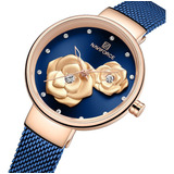 Reloj Quartz Dama Fashion Naviforce Decoración De Flor De Ro