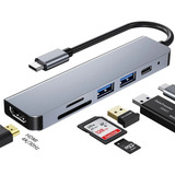 Hub Adaptador Usb-c 6 Em 1 (hdmi, 2x Usb 3.0, Tf, Sd, Usb-c)