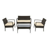 Juego De Jardin Sillas Sillones Mesa 4 Piezas Simil Ratan