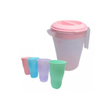 Set Jarra + 4 Vaso Plástico Jugo 2 Litro Cocina Microcentro