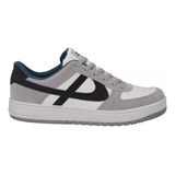 Tenis Panam Meztli Gris Negro Tacto Piel Moda Casual Hombre 