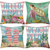 Yameeta Juego De 4 Fundas De Almohada Hello Summer De 18 X 1