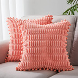 Fundas De Almohada Decorativas Coral Con Pompones Para Sala