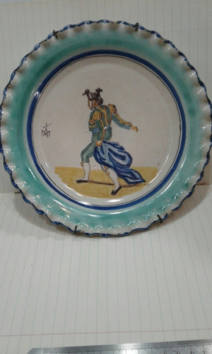 Antiguo Plato Ceramica Española Torero Pintado Siglo Xlx 