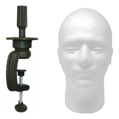Kit Cabeça Isopor Masculina C/ Suporte Confecção De Peruca Branco