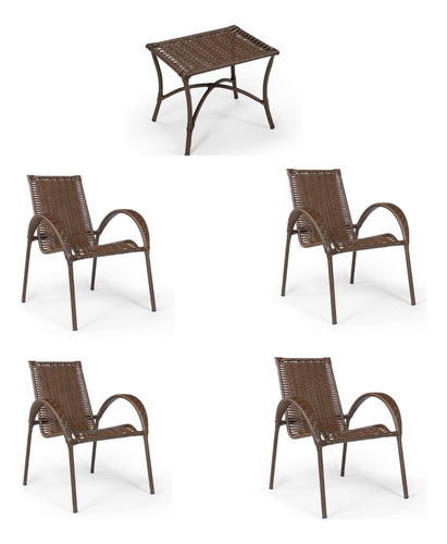 Kit 4 Cadeira + Mesinha De Fibra Sintética Para Jardim Sítio