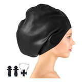 Gorro Natación Silicona Pelo Largo Grande Hombre Mujer Negro