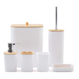 Kit Acessório Banheiro Lavabo 6 Pc Plástico Bambu Quadrado Cor Branco