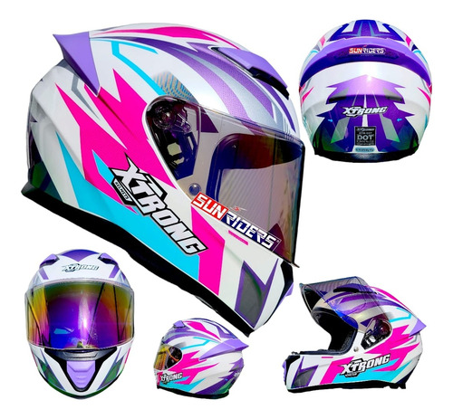 Casco Moto Biker Mujer  Xtrong Kingth Rosa Morado Dot Ns Mt