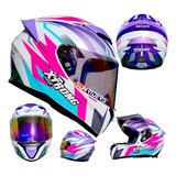 Casco Moto Biker Mujer  Xtrong Kingth Rosa Morado Dot Ns Mt