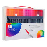 Kit 60 Canetas 2 Em 1 Brush Lettering E Ponta Fina Dual Pen