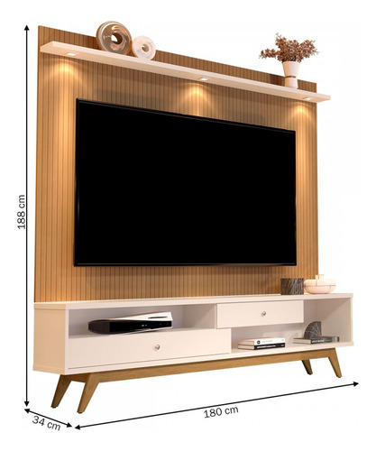 Estante Para Tv Até 75 Polegadas 2 Gavetas Com Led