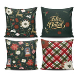 Kit 04 Capas De Almofadas Decorativas De Natal Papai Noel