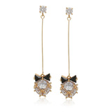 Aretes Oro 18k Lam Swarovski Moño Regalo Colgante Mujer