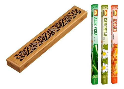  3 Caixa Incenso + Incensário Porta Incenso Madeira Bambu