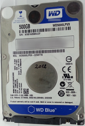 Wd Wd5000lpvx-22v0tt0 500gb Sata - 3480 Recuperodatos