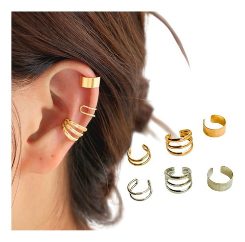 Aretes Mujer Ear Cuff Solitario Set Ear Cuff Líneas Doradas