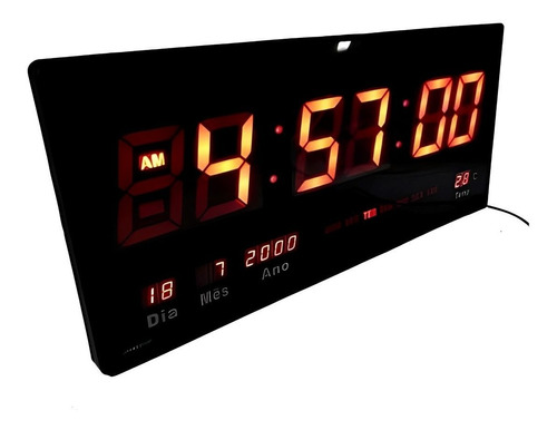 Relógio Led Digital Grande Parede Calendário Termômetro 46cm