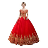 Vestido De Quinceañera Barato  Elegante Color Rojo Y Dorado
