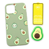 Kit Funda + Soporte + Mica 9d Aguacate Triche Para iPhone