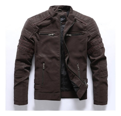 Chaqueta For Hombre Con Cuello De Pie, Piel Sintética, Tal1