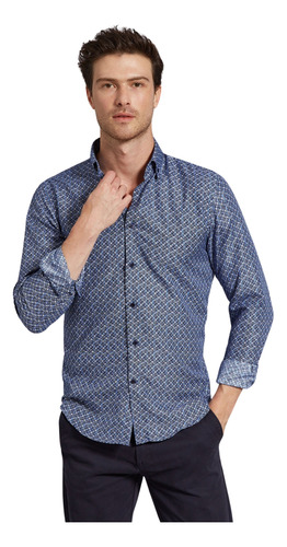  Camisa Devré Estampada Fit Azul Marino Hombre 42d000311