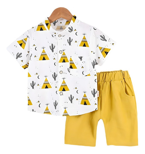 Camisa Estampada De Manga Corta Y Pantalón P/niños Pequeños