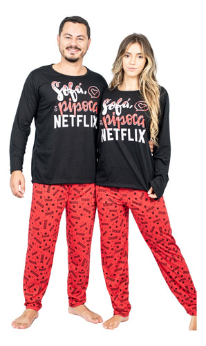 Kit 2 Pijamas Casal Longos Inverno Estampado Netflix