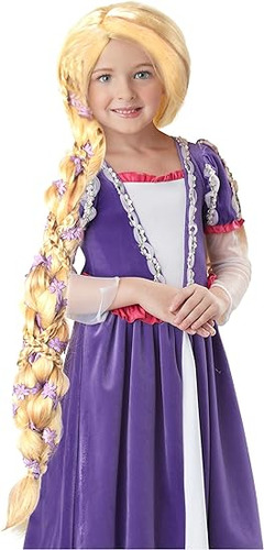 Rapunzel Peluca Disfraz Con Flores Para Niñas Amarillo
