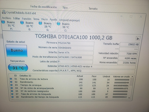 Disco Rigido Toshiba 1tb Sata3 Testeado Impecable! Garantía!
