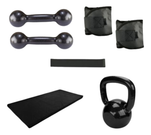 Halter 2kg+ Caneleira 2kg+ Kettlebell 6kg+ Colchonete+ Band