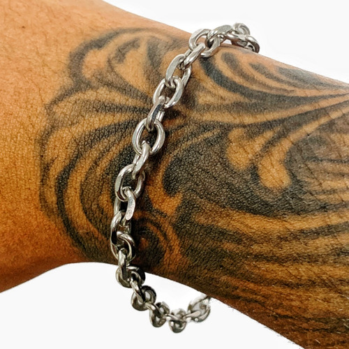 Pulseira Masculina Elo Portugues Grossa Aço Inox Prata