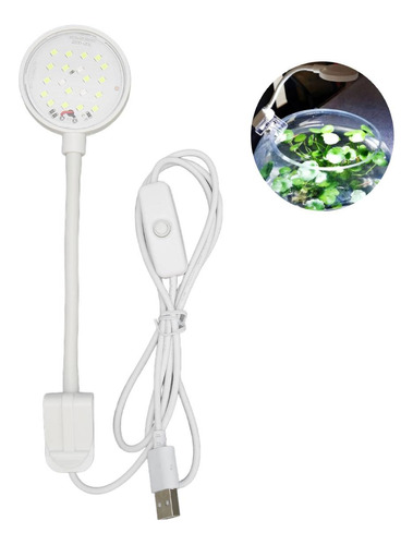 Foco Redondo 5w Con Clip Y Usb, Blanco, Para Pecera