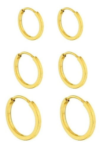 Trio De Argolinhas Ouro 18k Maciço Kit 3 Pares Argola Unisex