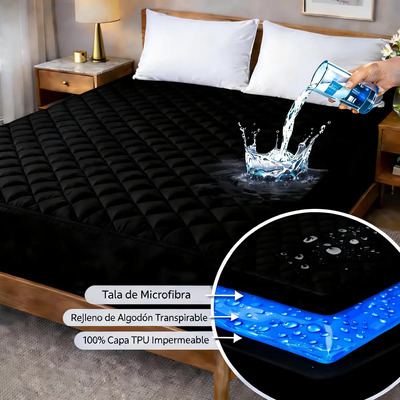 Cubrecolchón Suave Antialérgico A Prueba De Agua - Tamaño Matrimonial - Color Negro 1 | MercadoLibre
