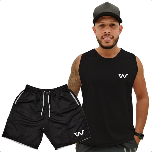 Kit Camisa Regata Masculina + Bermuda Praia Piscina Academia