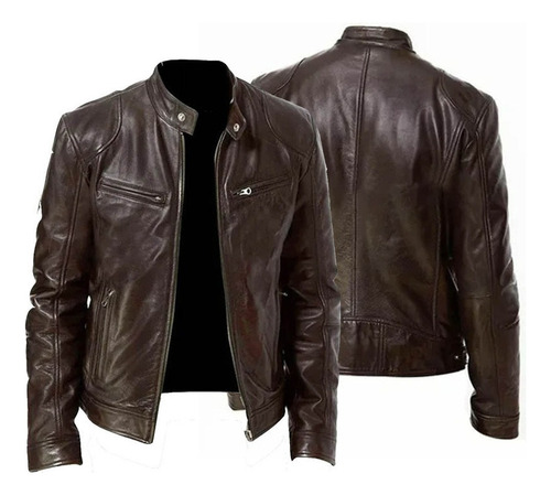 Chaqueta De Cuero For Hombres Slim Forrado De Talla Grande