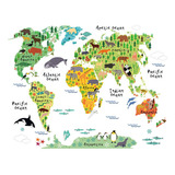 Adhesivos De Pared Con Mapa Del Mundo De Animales Educativos