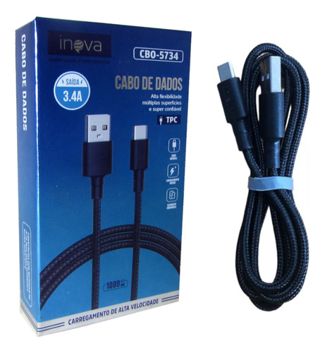 Kit 30 Cabo De Dados Usb Turbo Tipo C Inova Original Atacado